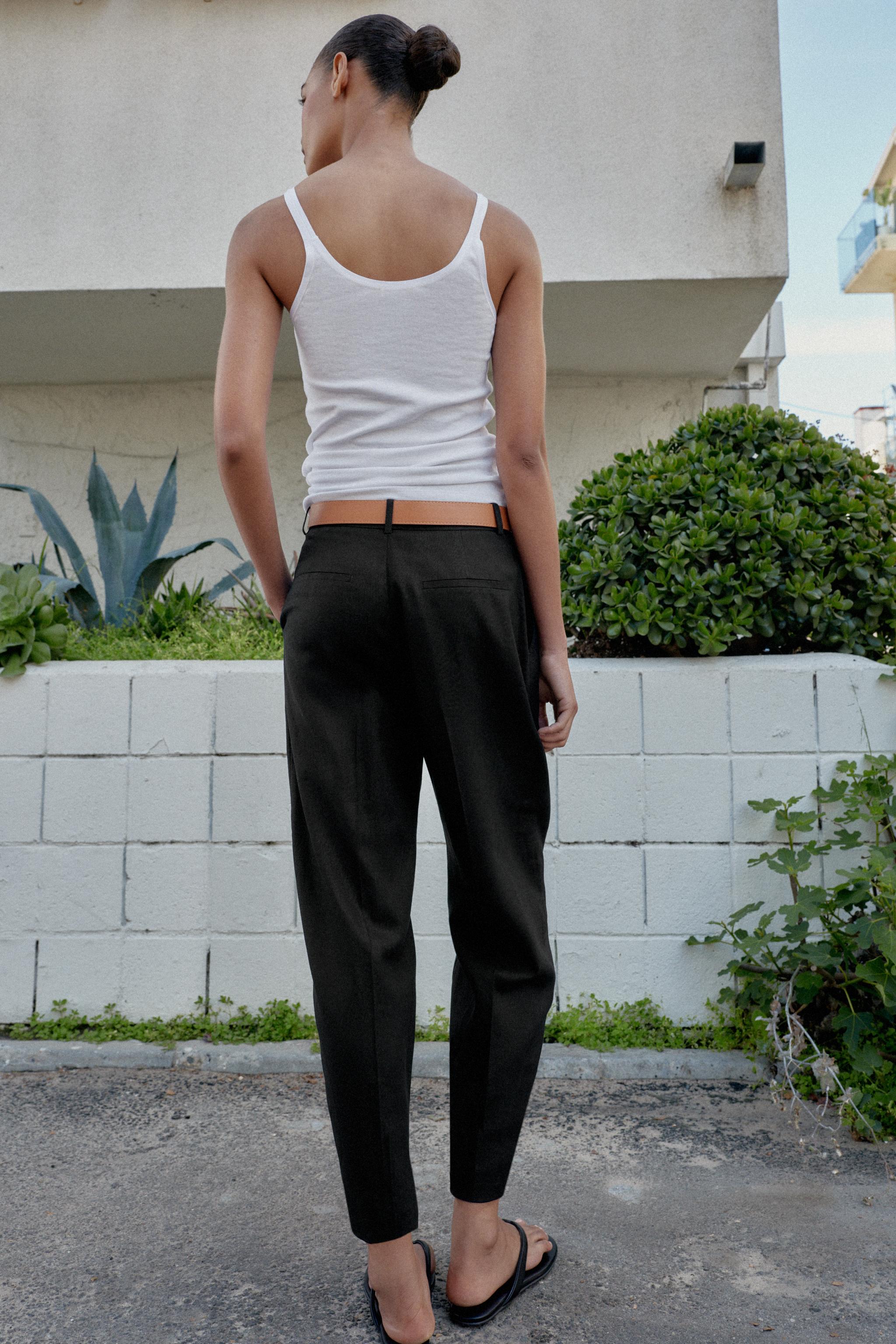 LINEN PANTS WITH BELT AND PLEATS